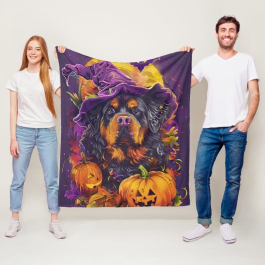 Spooky Tibetaanse Mastiff Hond Halloween Heksenpom Fleece Deken (In situ)