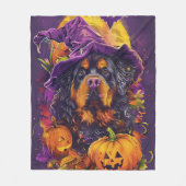 Spooky Tibetaanse Mastiff Hond Halloween Heksenpom Fleece Deken (Voorkant)