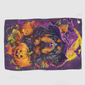 Spooky Tibetaanse Mastiff Hond Halloween Heksenpom Golfhanddoek (Horizontaal)
