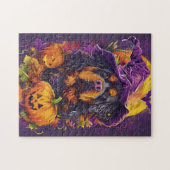 Spooky Tibetaanse Mastiff Hond Halloween Heksenpom Legpuzzel (Horizontaal)