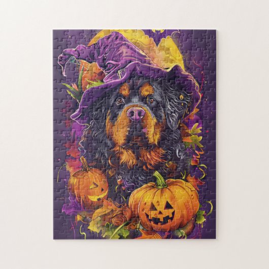 Spooky Tibetaanse Mastiff Hond Halloween Heksenpom Legpuzzel (Verticaal)