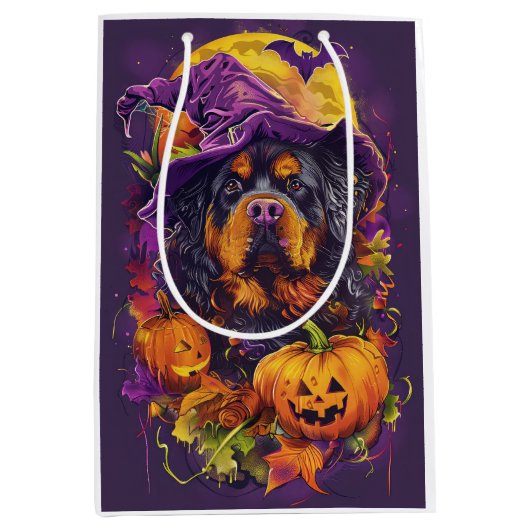 Spooky Tibetaanse Mastiff Hond Halloween Heksenpom Medium Cadeauzakje (Voorkant)