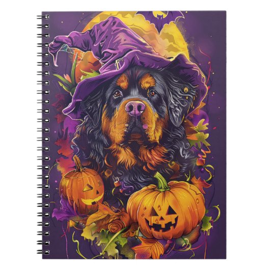 Spooky Tibetaanse Mastiff Hond Halloween Heksenpom Notitieboek (Voorkant)