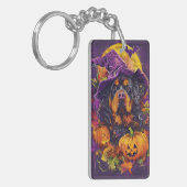 Spooky Tibetaanse Mastiff Hond Halloween Heksenpom Sleutelhanger (Voorkant Links)