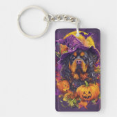 Spooky Tibetaanse Mastiff Hond Halloween Heksenpom Sleutelhanger (Voorkant)