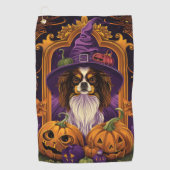 Spooky Tibetaanse Spaniel Hond Halloween Heksenpom Golfhanddoek (Voorkant)