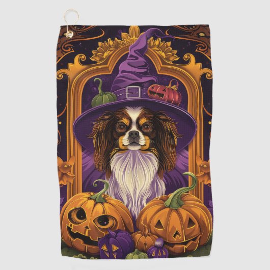 Spooky Tibetaanse Spaniel Hond Halloween Heksenpom Golfhanddoek (Voorkant)