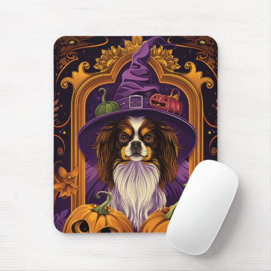 Spooky Tibetaanse Spaniel Hond Halloween Heksenpom Muismat (Met muis)