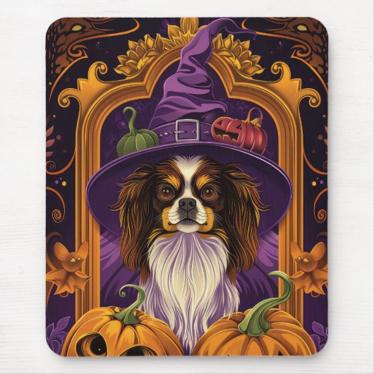 Spooky Tibetaanse Spaniel Hond Halloween Heksenpom Muismat (Voorkant)