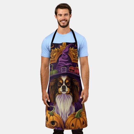 Spooky Tibetaanse Spaniel Hond Halloween Heksenpom Schort (Gedragen)