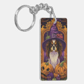 Spooky Tibetaanse Spaniel Hond Halloween Heksenpom Sleutelhanger (Voorkant Links)