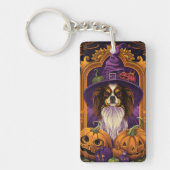 Spooky Tibetaanse Spaniel Hond Halloween Heksenpom Sleutelhanger (Voorkant)