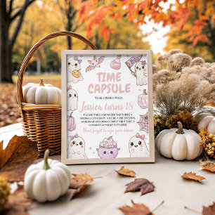 Spooky Time Capsule Verjaardagsbord Reclamebord Met Voetstuk