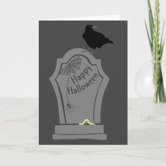 Spooky Tombstone en Black Crow Happy Halloween Kaart (Voorkant)