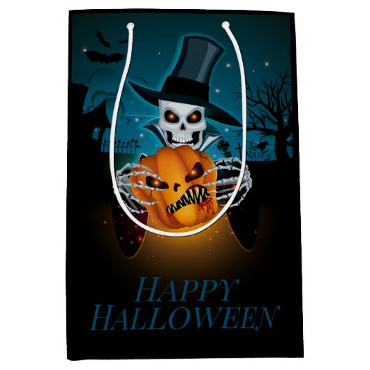 Spooky Top Hat Skeleton Medium Cadeauzakje (Voorkant)