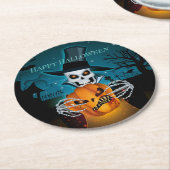 Spooky Top Hat Skeleton Ronde Kartonnen Onderzetter (Gebogen)
