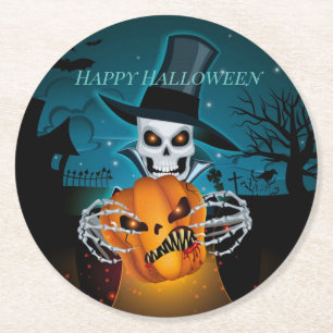 Spooky Top Hat Skeleton Ronde Kartonnen Onderzetter
