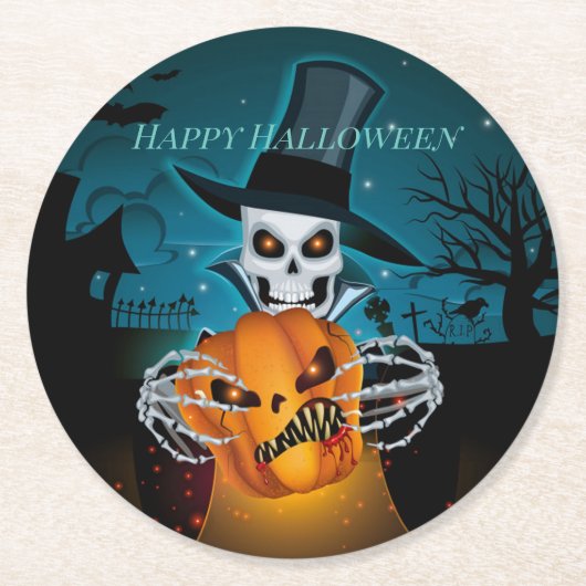 Spooky Top Hat Skeleton Ronde Kartonnen Onderzetter (Voorkant)