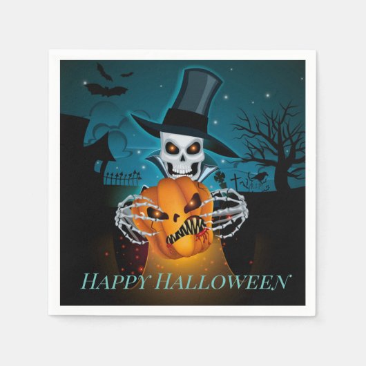 Spooky Top Hat Skeleton Servet (Voorkant)