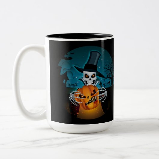 Spooky Top Hat Skeleton Tweekleurige Koffiemok (Links)