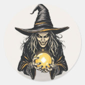 Spooky tovenares heks Sticker met Crystal Ball (Voorkant)