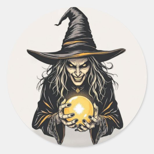 Spooky tovenares heks Sticker met Crystal Ball (Voorkant)