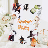 Spooky trakteert Halloween Monsters Kostuumfeest Reclamebord Met Voetstuk