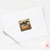Spooky Treats Inside - Bat en Pompoen Halloween Vierkante Sticker (Envelop)