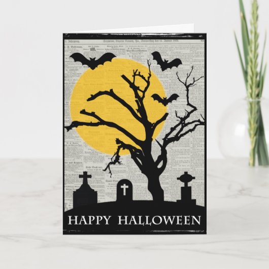 Spooky Tree en Tombstone Halloween Kaart (Voorkant)