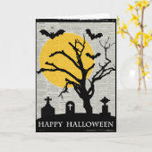 Spooky Tree en Tombstone Halloween Kaart (Gele Bloem)