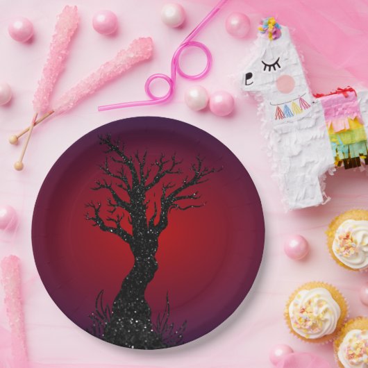 Spooky Tree Glitter Halloween Papieren Bordje (Feest)