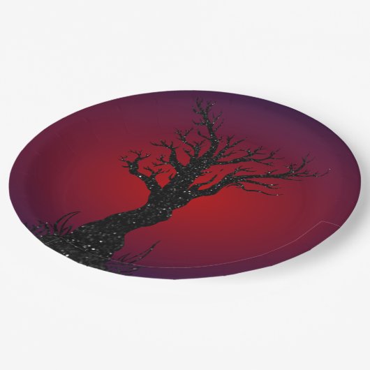 Spooky Tree Glitter Halloween Papieren Bordje (Gekanteld)