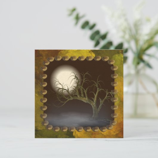 Spooky Tree Halloween Party Invitation Kaart (Staand voorkant)