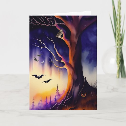 Spooky Tree Haunted Forest Halloween Kaart (Voorkant)