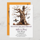 Spooky Tree Owl Bats Pumpkins Halloween Party Kaart (Voorkant / Achterkant)