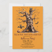 Spooky Tree Owl Bats Pumpkins Halloween Party Kaart (Voorkant)