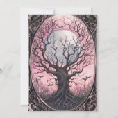 Spooky Tree Volle Maan Roze Sky Halloween Party Kaart (Achterkant)