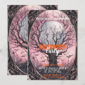 Spooky Tree Volle Maan Roze Sky Halloween Party Kaart (Voorkant / Achterkant)