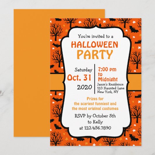 Spooky Trees en Bats Halloween Party Kaart (Voorkant / Achterkant)