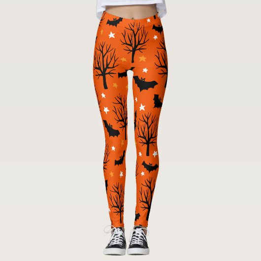 Spooky Trees en Bats Halloween Pattern Leggings (Voorkant)