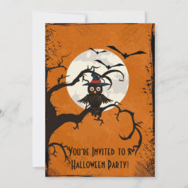 Spooky Trees Owl Full Moon Halloween Invitation Kaart