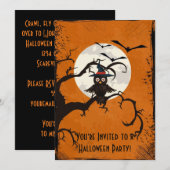 Spooky Trees Owl Full Moon Halloween Invitation Kaart (Voorkant / Achterkant)