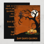 Spooky Trees Owl Full Moon Halloween Invitation Kaart (Voorkant / Achterkant)