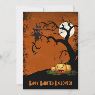 Spooky Trees Owl Full Moon Halloween Invitation Kaart