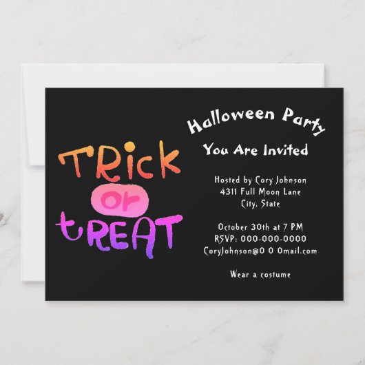 Spooky Trick or treat Black White Halloween Party Kaart (Voorkant)