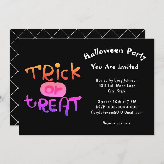 Spooky Trick or treat Black White Halloween Party Kaart (Voorkant / Achterkant)