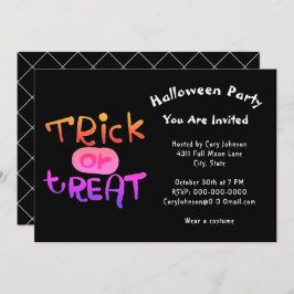 Spooky Trick or treat Black White Halloween Party Kaart