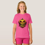 Spooky "Trick or treat" Pompoen Halloween Art T-shirt (Voorkant volledig)
