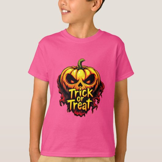 Spooky "Trick or treat" Pompoen Halloween Art T-shirt (Voorkant)