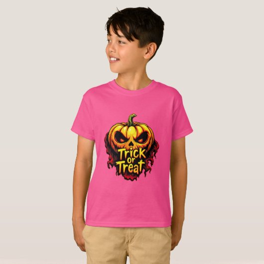 Spooky "Trick or treat" Pompoen Halloween Art T-shirt (Voorkant volledig)